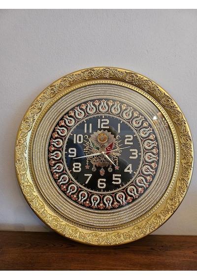 Osmanlı Tuğralı Kırmızı Laleli Gold Saat Renkli