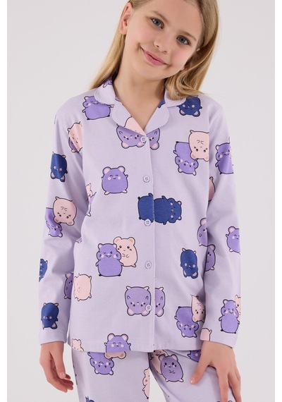 Rolypoly Kız Çocuk Gömlek Pijama Lila-1759 Lila