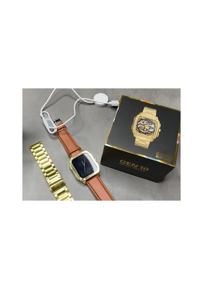 Watch Gold Series Gen 10 Özel Seri Metal/deri Çift Kordon Limited Edition Altın Rengi Akıllı Saat