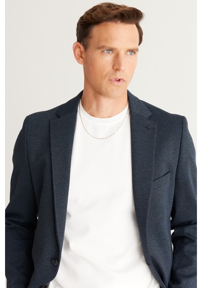 AC&Co / Altınyıldız Classics Erkek Siyah-lacivert Slim Fit Dar Kesim Mono Yaka Diagonal Desenli Ceket Lacivert - Siyah AC&Co / Altınyıldız Classics Erkek Siyah-lacivert Slim Fit Dar Kesim Mono Yaka Diagonal Desenli Ceket Lacivert - Siyah