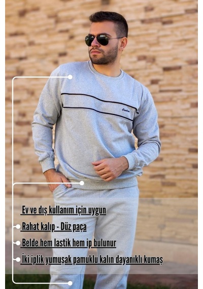 Erkek Açık Gri Rahat Kalıp Nakış Detaylı Sweat Eşofman Takımı 21eestbakt Açık Gri Erkek Açık Gri Rahat Kalıp Nakış Detaylı Sweat Eşofman Takımı 21eestbakt Açık Gri