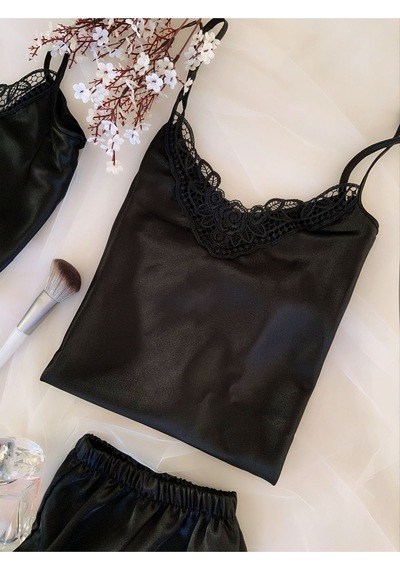 Mh Moony Homewears 3'lü Siyah Pırlanta Saten Çeyiz Seti Siyah