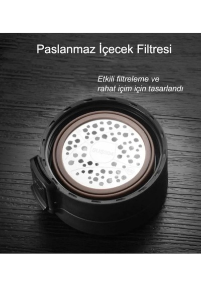 380 Ml Çift Katlı Mug Termos Filtreli Kapak - Metalik Metalik