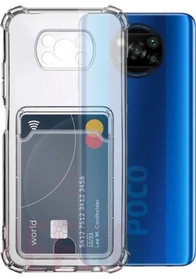 Kvy Xiaomi Poco X3 Kamera Korumalı Kartlıklı Setra Şeffaf Silikon Kılıf