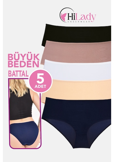 Kadın Külot, Orta Yüksek Bel Büyük Beden Külot 4xl-5xl-6xl 5 Adet, Yumuşak Pamuklu Rahat Kumaş Siyah - Vizon - Ten Rengi
