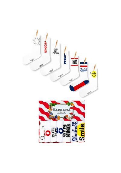 Carnaval Socks 7'li Fit Atletik Tasarımlı Çorap Set 1015 Beyaz Yazılı Beyaz