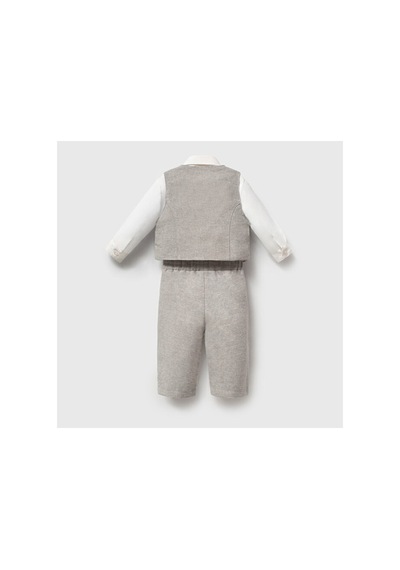 Ministok Erkek Bebek Papyonlu Yelekli Takım 4 Parça Gömlek Yelek Pantolon Gri