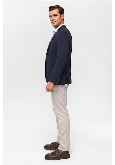 Süvari Lacivert Slim Desenli Mono Yaka 6 Drop Ceket Lacivert