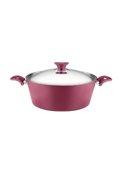 24 Cm Granit Derin Tencere Çelik Kapak - Mürdüm Mürdüm
