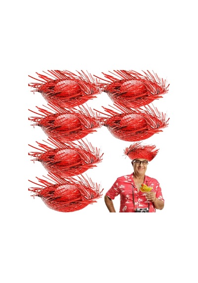 Mey İthalat Tropikal Parti Kırmızı Hasır Hawaii Şapkası 13x36 Cm