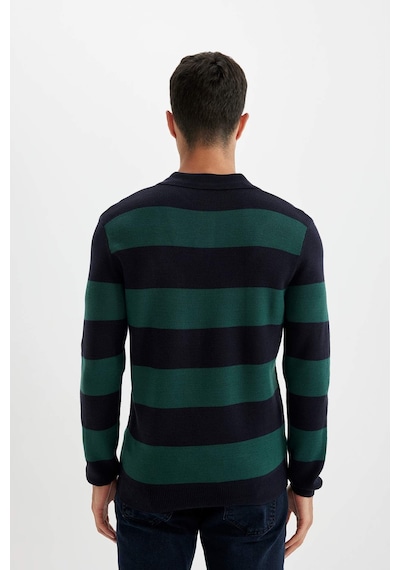 DeFacto Standart Fit Normal Kesim Çizgili Polo Yaka Triko Kazak Y4194AZ24WNGN852