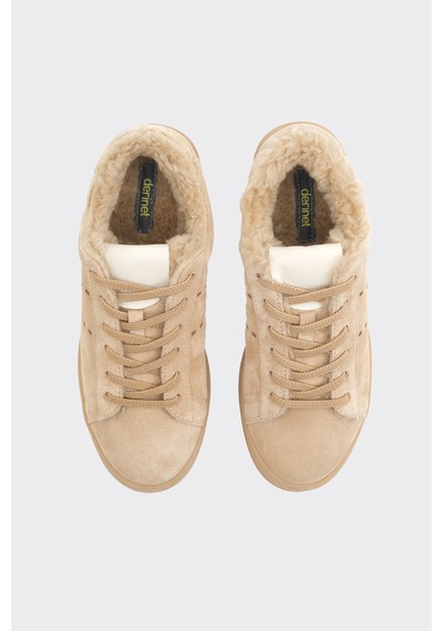Derinet Hakiki Deri Comfort Taban Kürklü Kadın Sneaker Bej Süet Bej Süet