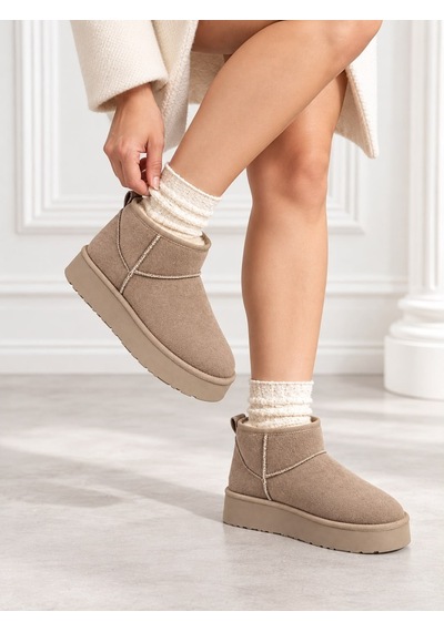 Dabab Shoes Kardelen Kadın Bej Lüks Süet İçi Kürklü Sıcak Astarlı 5 Cm Kalın Tabanlı Kısa Bot Kar Botu