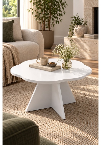 Sulorahome Çiçek Formlu Beyaz Orta Sehpa 70 Cm