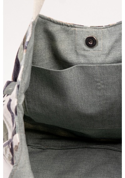 Fabric Craft Bag El Çanta Keten Desenli Yeşil Yeşil - Beyaz