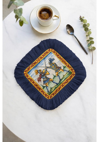 Ortaçağ Şövalye Motif Saçaklı Sunum Dekorasyon Mendili-retro Saray Stili Lacivert Kahve Yanı Peçete Tozlu Okyanus Lila Ortaçağ Şövalye Motif Saçaklı Sunum Dekorasyon Mendili-retro Saray Stili Lacivert Kahve Yanı Peçete Tozlu Okyanus Lila