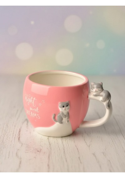 3d Hayvanlı Kulplu Seramik Kupa 460 Ml Pembe