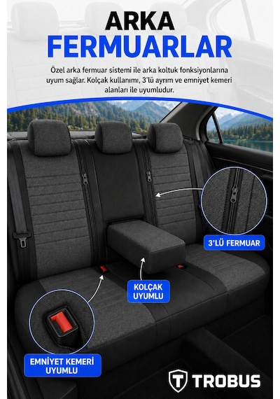 Vw Golf 2003+ Uyumlu Apex Linen Bel Destekli Keten Füme Siyah Koltuk Kılıfı