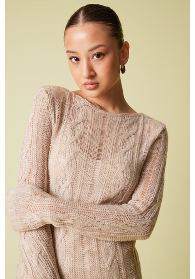 Saç Örgülü Uzun Triko Elbise BEJ