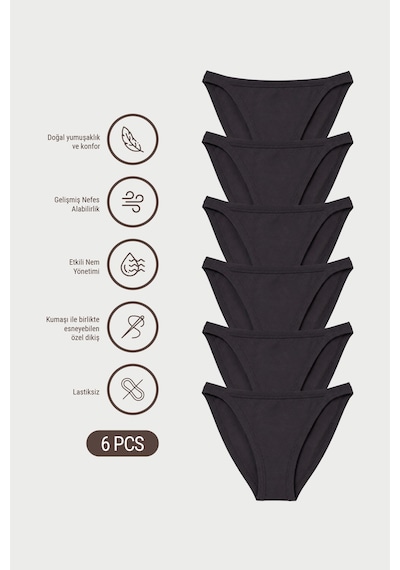 Auw Kadın Yanları İnce Pamuklu Modal Slip Külot 6'lı - Softfit Siyah