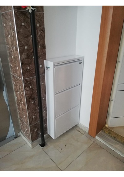 Kaser Marka 3 Lü Dikey Metal Ayakkabılık Beyaz
