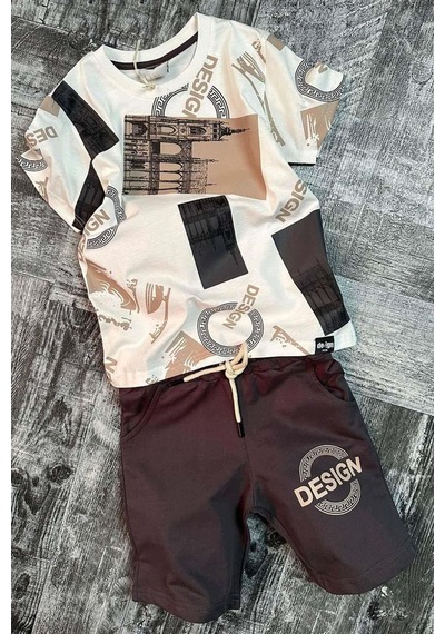 Riccotarz Erkek Çocuk Görsel Ve Desing Yazı Detaylı Siyah Şortlu Takım