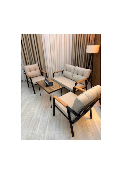 Green Garden Yaren Model, Balkon, Bahçe, Cafe, Metal Koltuk Takımı, Bahçe Takımı , Çay Seti, 2+1+1+sehpa Bej