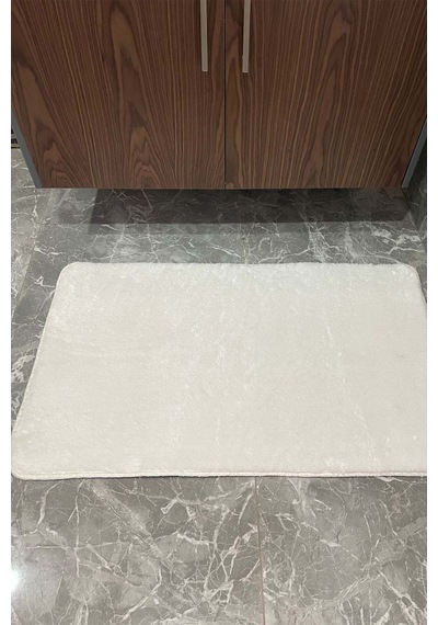 2'li Yıkanabilir Kaymaz Taban Post Beyaz Banyo Halısı Peluş Halı Klozet Takımı Beyaz
