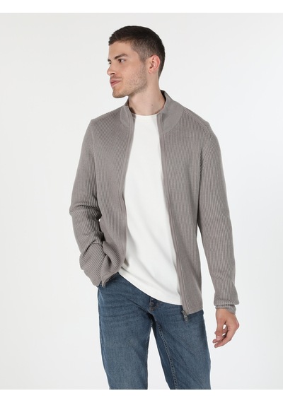 Colin's Slim Fit Dar Kesim Fermuarlı Gri Erkek Hırka CL1055784_Q1.V2_BME