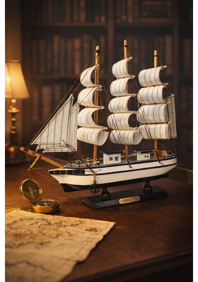 İsime Kişiye Özel Dekoratif Premium Ahşap El Yapımı Yelkenli Gemi Maketi 33x33 Cm Biblo Hediye 531-f Ahşap