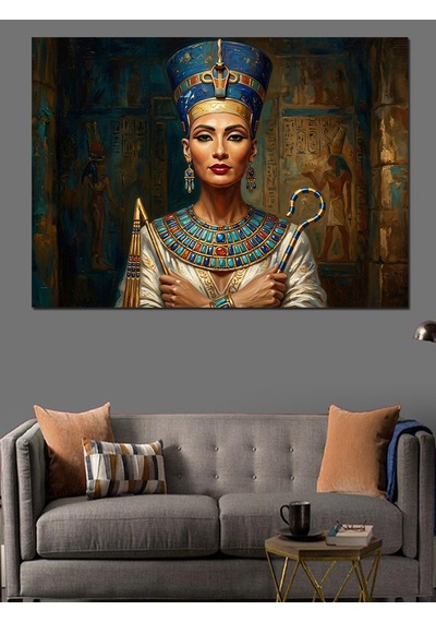Mısır Kraliçesi Nefertiti Altın Portre Dekoratif Kanvas - Mdf Ahşap Tablo