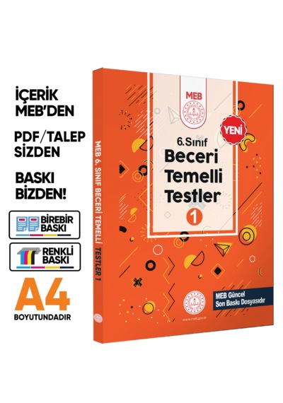 6.sınıf Meb Beceri Temelli Testler 1 Ve 2. Kitap Seti Örnek Soru Bankası Renkli Baskı Baskı Ücreti