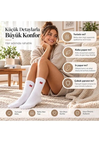 Çorap Giyim Unisex Çorap Beyaz Hayvan Nakışlı 6'lı Set Yengeç Yılan Kedi Desenli Uzun Soket Günlük Spor Çorabı
