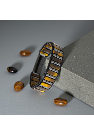 Kaplan Gözü & Hematit Doğaltaş Bileklik Kahverengi