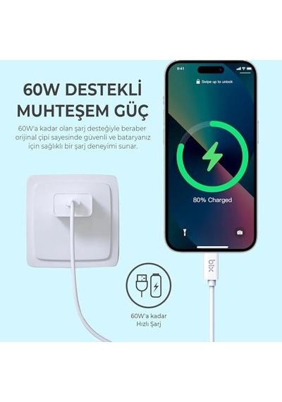 Bx-ıp02uc Type-c To Lightning Data Ve Şarj Kablosu Beyaz 1.20 Metre