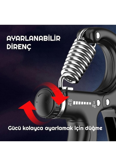 Exeo Sertlik Ayarlanabilir 5-60 KG Direnç Sayaçlı El Egzersiz Yayı Siyah