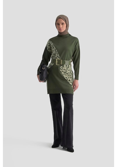 Armine Trend Leopar Desenli Triko Tunik Haki 25ytd4109 Haki
