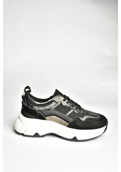 Fox Shoes U973568209 Siyah Kalın Tabanlı Spor Ayakkabı Sneakers Siyah-suni Deri Siyah