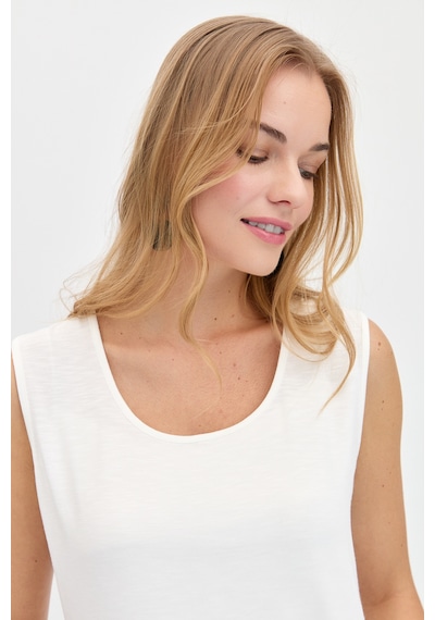 Kadın Sıfır Yaka Flamlı Kumaş Basic Askılı Tshirt Ekru Ekru