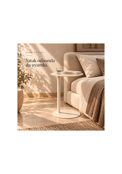 Slate Metal C Sehpa Modern Tasarım Elips Tablalı Minimalist Koltuk Yanı Sehpa Krem - 935314037 Krem