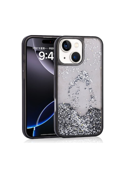Zore Apple iPhone Uyumlu 15 Kılıf Sıvılı Simli Şeffaf Arka Yüzey Omsy Keto Silikon Kapak - Mor
