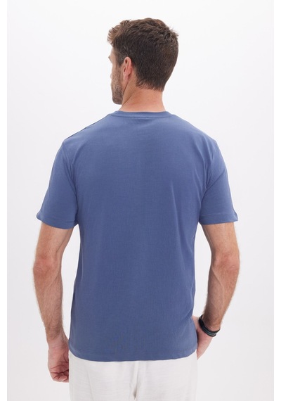 Tudors Unisex Regular Fit Rahat Kesim %100 Pamuk Bisiklet Yaka İndigo Tişört-52105 Çok Renkli