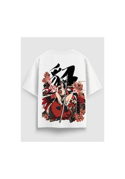 Yolo Street Anime Samurai Girl & Sakura Baskılı Oversize Beyaz Tişört %100 Pamuk, Premium Streetwear Beyaz Yolo Street Anime Samurai Girl & Sakura Baskılı Oversize Beyaz Tişört %100 Pamuk, Premium Streetwear Beyaz