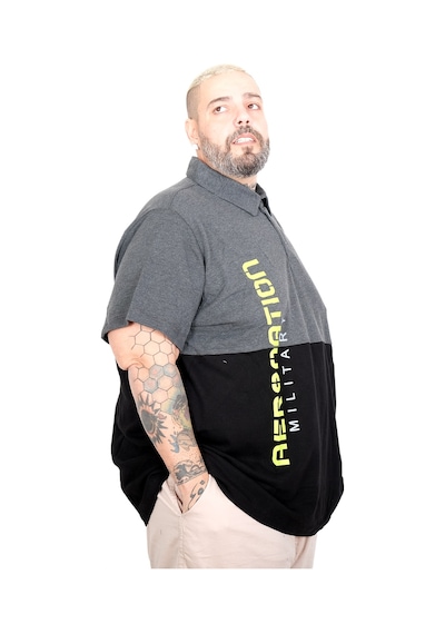 Mode Xl Büyük Beden Erkek Parçalı Polo Yaka T-shirt 25318 Antra Melanj Antrasit Melanj