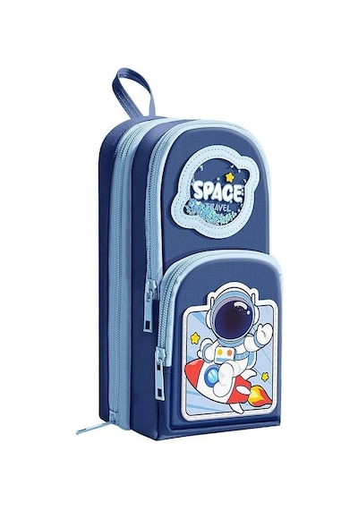 Petityu Astranot Uzay Büyük Kapasiteli Çanta Şeklinde Space Lacivert Kalem Kutu Lacivert