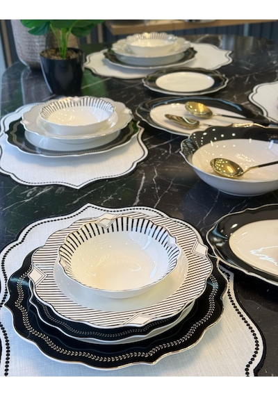 24 Parça 6 Kişilik Porselen Black Royal Porselen Yemek Takımı-4761 Siyah