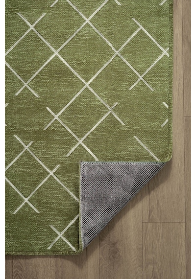 Malta Mlt01y Yeşil Dekoratif Şönil Kilim Geometrik Desen Yıkanabilir Yumuşak Kaymaz Taban Halı Yesıl