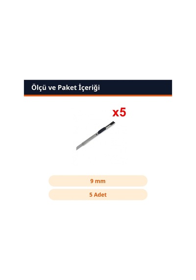 Trobus Falçata Tipi Dar Maket Bıçağı Çelik İnce Uçlu 9 Mm 5 Adet
