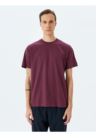 Koton Bisiklet Yaka Pamuklu Regular Fit Kısa Kollu Basic Tişört Bordo 5sam10116hk Bordo
