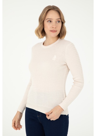 U.S. Polo Assn. Kadın Krem Bisiklet Yaka Basic Kazak 50288979-VR071